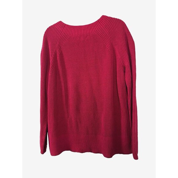 Lands’ End Chunky Red Ribbed Knit Sweater XL 18 Cozycore Classic Preppy Nautical - Picture 2 of 8